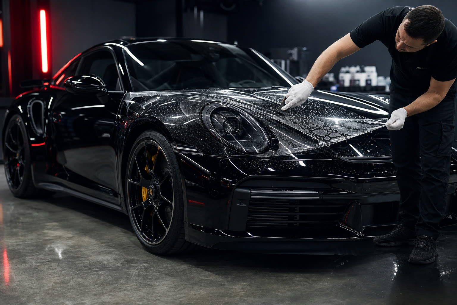 Porsche 911 Turbo S 992.2 recebendo aplicação de PPF transparente Karppovik®